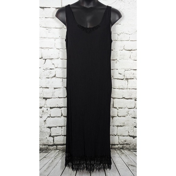 VINTAGE Stretch Rayon Crepe Maxi Column Dress Black One Size Large - Picture 1 of 7